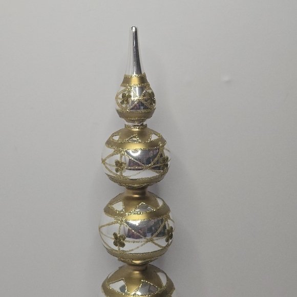 Vintage 12" Glass Tree Topper Finial Decor 4 Bulbs Tiered Silver Gold - Picture 2 of 15